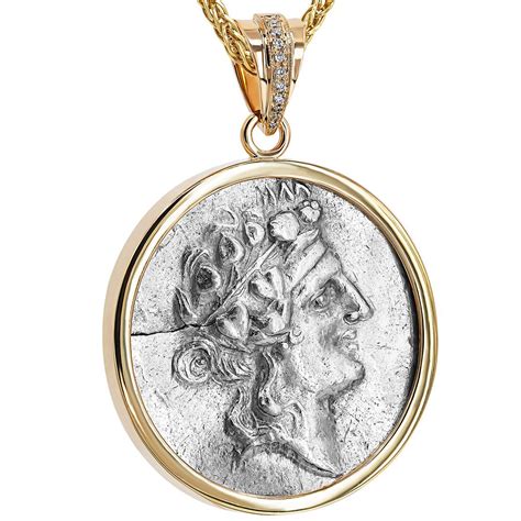 Ancient Greek Coin In A 14k Gold Pendant Bust Of Dionysos