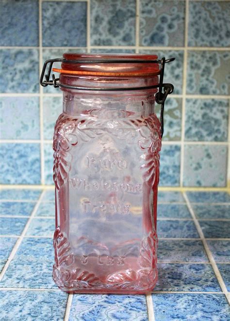 Crownford Tware Corp 1980 Pink Glass Treat Jar Cookie Mason Jar Italy 3 Lbs Vintage 80s