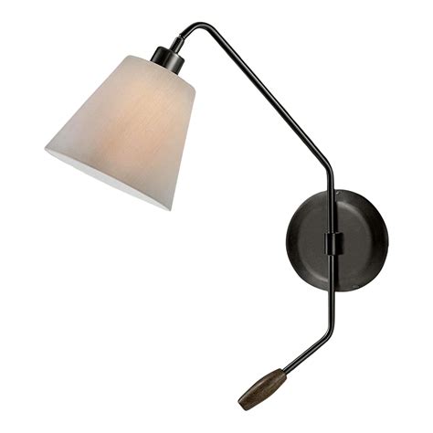 Black Bronze Wall Light With Fabric Shade And Wooden Handle Chairish