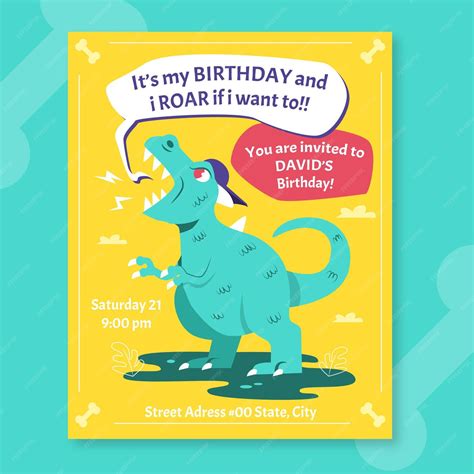 Premium Vector Flat Dinosaur Birthday Invitation Template