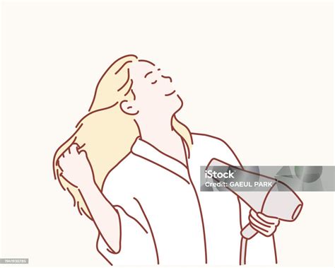 Woman Drying Your Hair After Showering Stock Illustration Download