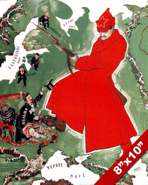 Bolshevik Russian Civil War Map Propaganda Poster Painting Real Canvas