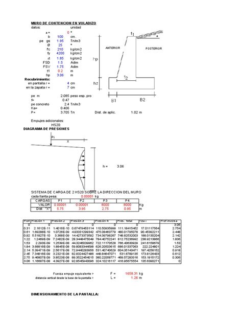 Diseño De Muro De Contención En Voladizo Con Dimensionamiento De Pantalla Y Zapata Pdf