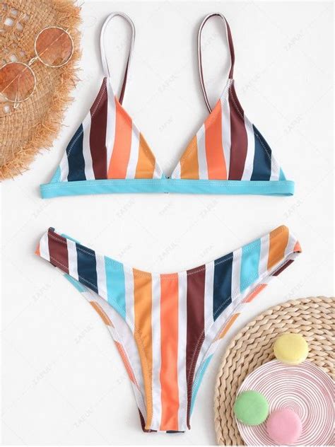 Zaful Colorful Stripe Bikini Set In Multi A Zaful 2024