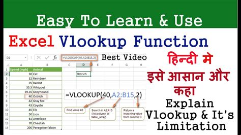 Vlookup Function In Excel In Hindi Youtube