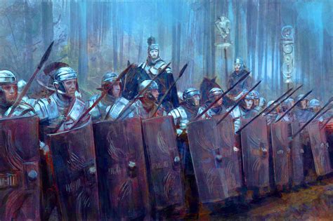 Powerful Imperial Roman Legionaries In Defensive Battle Formation