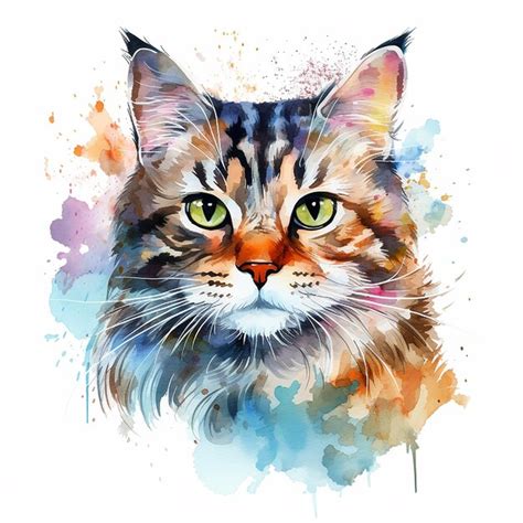 Premium Vector Enchanting White Background Cat Watercolor Art