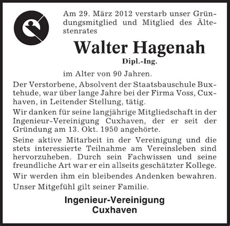 Walter Hagenah Gedenken Cuxhavener Nachrichten