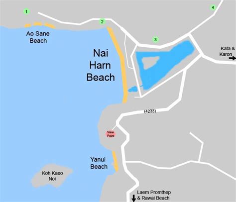 Phuket - Map Nai Harn Beach, Ao Sane Beach and Yanui Beach