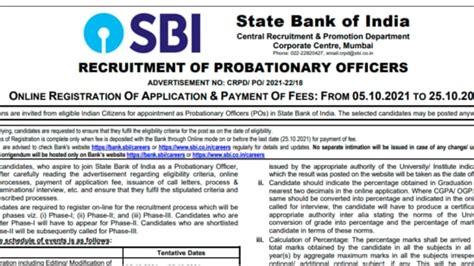 Sbi Po Recruitment 2021 Notification For 2056 Vacancies Released At