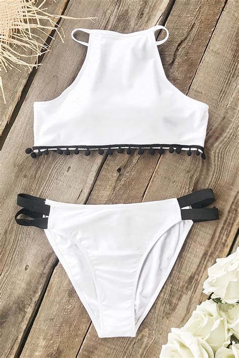 White High Neck Halter Bikini Top