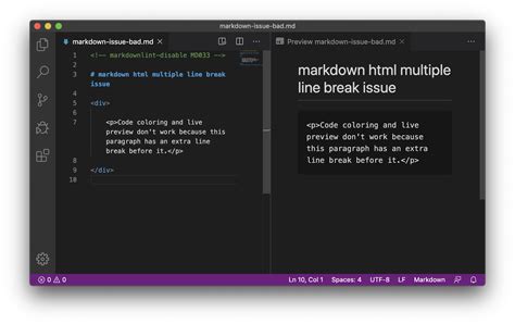 Code Coloring And Live Preview Don T Work For Html With Multiple Line Breaks In Markdown Files