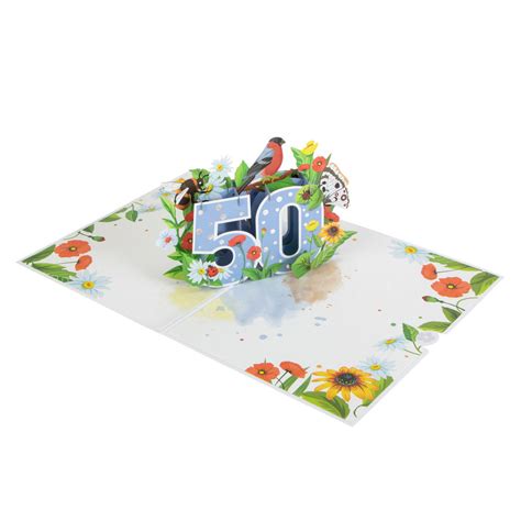 Floral 50th Birthday Pop Up Greeting Card Cards