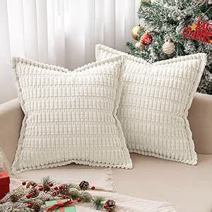 Miulee Pure White Corduroy Decorative Throw Pillow Covers Pack Of