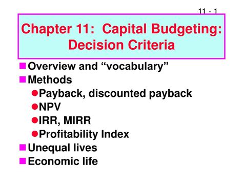 Ppt Chapter Capital Budgeting Decision Criteria Powerpoint