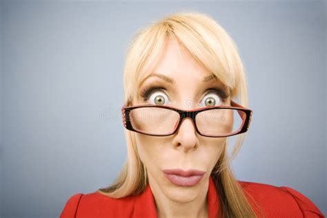 Shocked Woman in Red Making a Funny Face Stock Photo - Image of ...