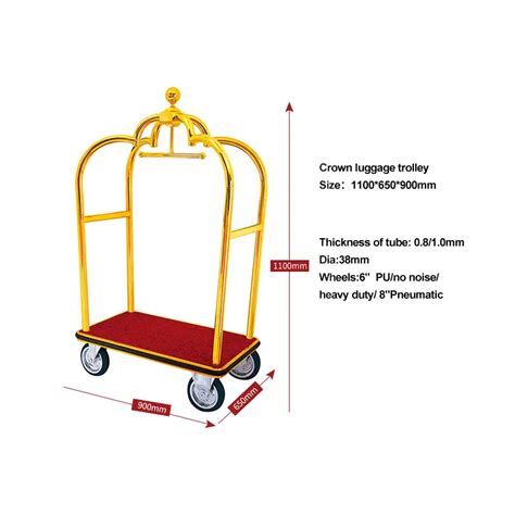 Hotel Decorative Gold Stainless Steel Bellman Trolley Concierge