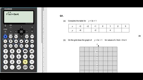 Casio Fx Gt Cw Calculator Completing A Table Of Data For A Linear