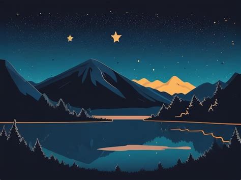 Paisaje nocturno con un lago de montaña y un cielo estrellado Foto