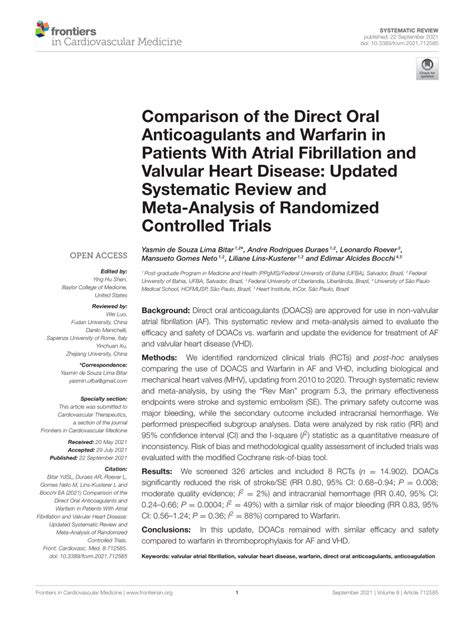 Pdf Comparison Of The Direct Oral Anticoagulants And Warfarin In Patients With Atrial