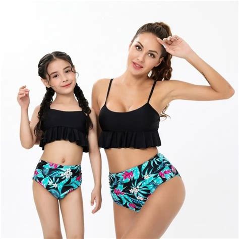 Maillot De Bain Une Pi Ce Parent Enfant Bikini M Re Fille Noir