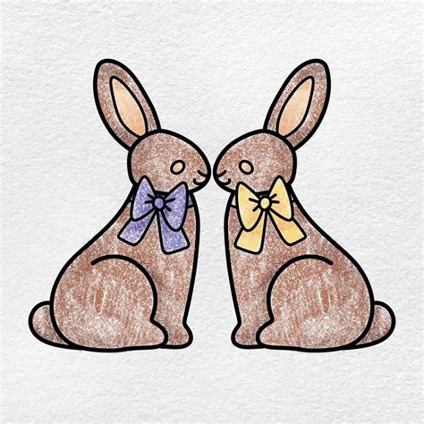 Kissing Chocolate Bunnies Drawing - HelloArtsy