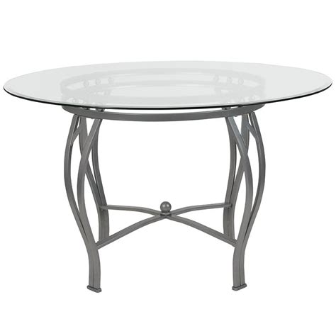 Syracuse 48 Round Glass Dining Table With Silver Metal Frame