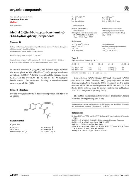 PDF Methyl 2 Tert But Oxy Carbon Yl Amino 3 4 Hy Droxy Phen Yl