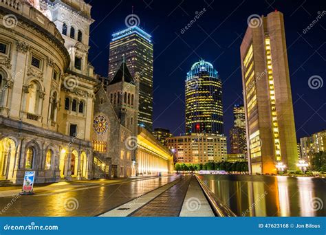 Reflecting Pool And Skyscrapers At Night Seen At Christian Science