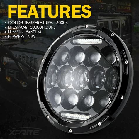 X Dot W Inch Led Headlight Hi Lo Drl Headlamp Black For Jeep Cj