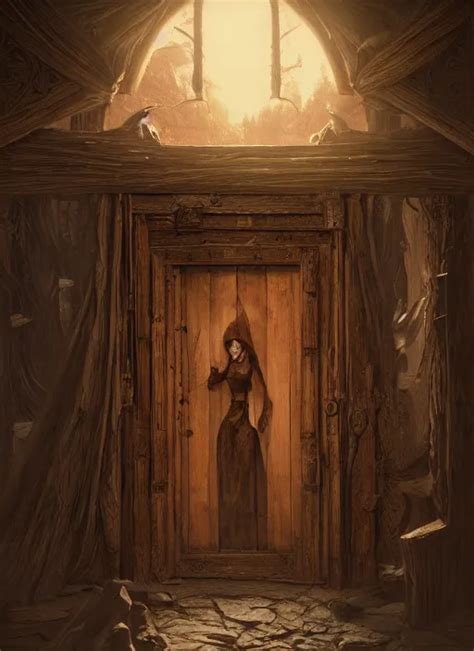 A Wooden Womans Faced Carved Into A Wooden Door Stable Diffusion