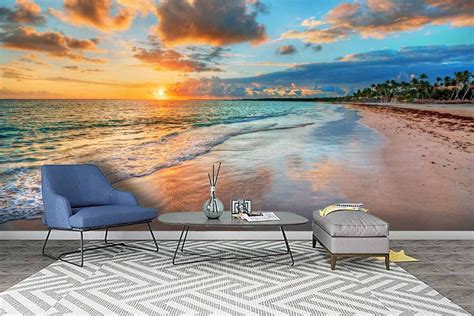 3d Sunset Beach Seascape Wallpaper Mural Peel And Stick Etsy