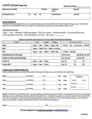 Fillable Online MCKINNEY ISD Benefits Change Form Fax Email Print