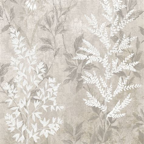 Rasch Texture Effect Garden Leaf Plant Leaves Wallpaper Greige 284064