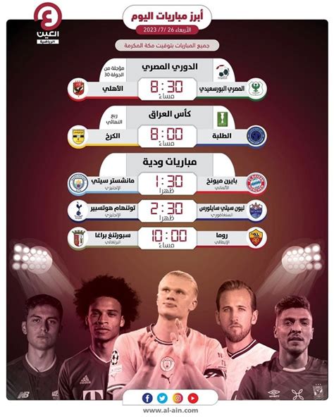 جدول مباريات اليوم الأربعاء 26 يوليو 2023 والقنوات الناقلة منتديات