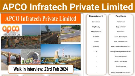 Apco Infratech Pvt Ltd Recruitment Hiring For Multiple Positions