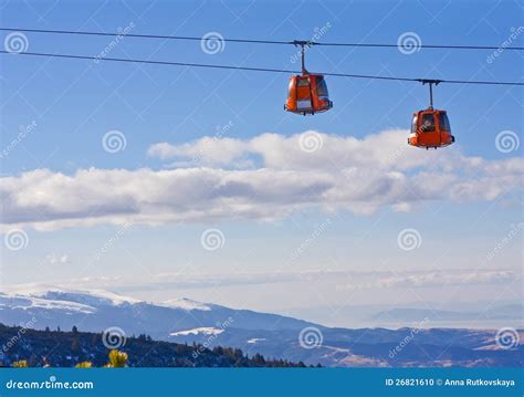 Cable Car Ski Lift Over Mountain Landscape Stock Photo - Image of hill ...