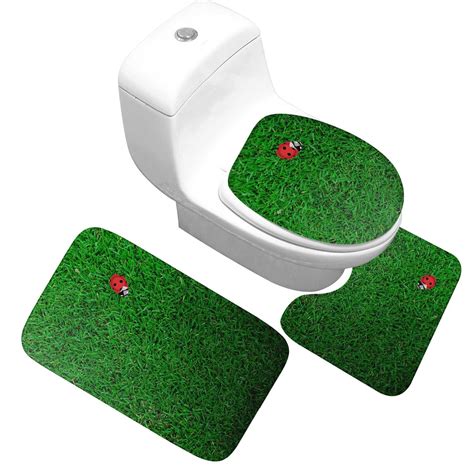 Honlaker Green Grass Ladybug Pattern Bath Mat 3 Sets Washing Does Not