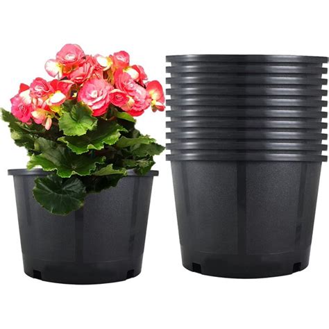 10 Pack 5 Gallon Squat Round Premium Nursery Pot Plant Flower Seedling Container Garden Planter