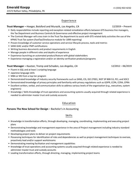 Trust Manager Resume Samples Velvet Jobs