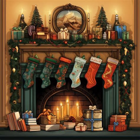 Premium Ai Image A Fireplace With A Christmas Stockings Hanging Over It