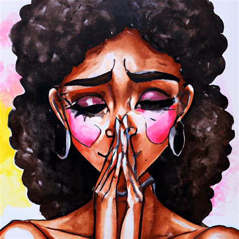 Beautiful African American Woman Praying Brown Skinned Tears Hyper