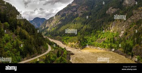 Stormy panorama over the Fraser river as it flows through the Fraser ...