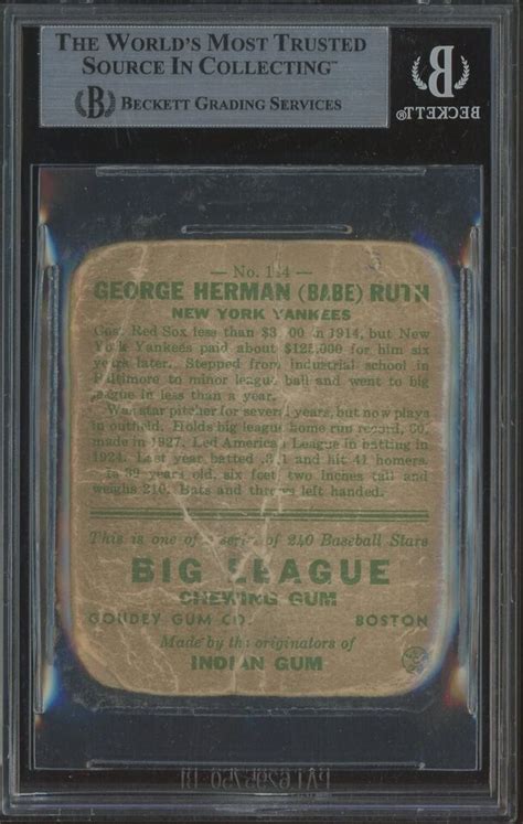 1933 Goudey 144 Babe Ruth New York Yankees HOF BGS 1 RARE EBay