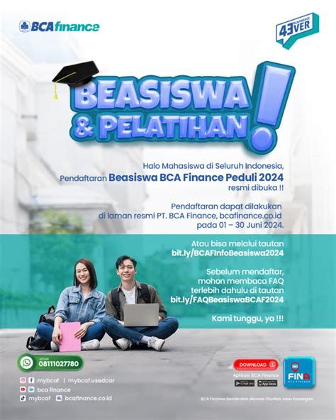 Pendaftaran Beasiswa BCA Finance Peduli 2024 Kemahasiswaan Universitas