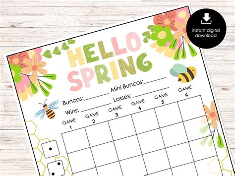 Hello Spring Bunco Score Cards April Bunco Score Sheets Etsy