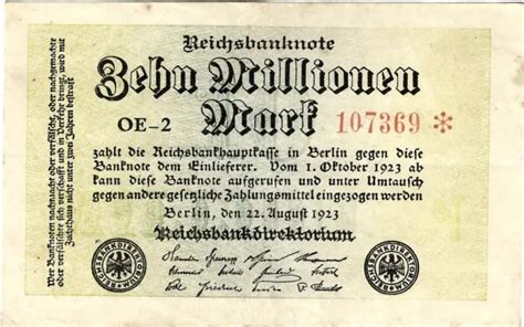 REICHSBANKNOTE 10 MILLIONEN Mark 1923 Berlin Reichsbank DEU 118g Ro