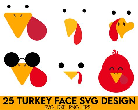 Turkey Face Svg Bundle Turkey Faces Svg Turkey Face Svg Thanksgiving Svg Turkey Face Clipart