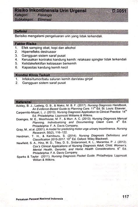 D0051 Risiko Inkontinensia Urin Urgensi Sdki Standart Diagnosis