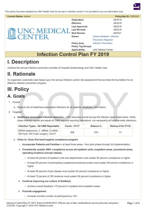 Infection Control Plan Template Free Word Templates